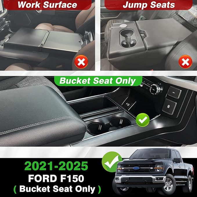 Muslogy Center Console Cup Holder Inserts Compatible with 2021-2024 2025 Ford F150 F-150 Accessories Middle Console Drink Holder Liner TPE Organizer Non-Slip Drink Stopper(Bucket Seat Only)