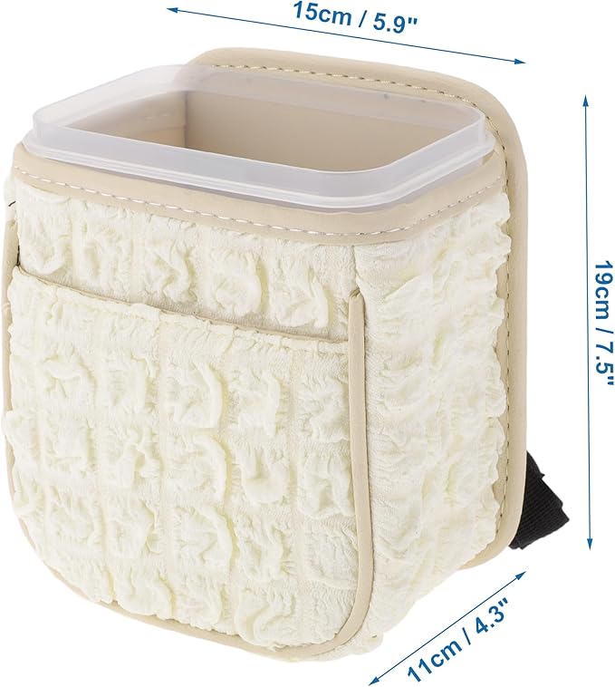 Car Trash Can Portable and Hanging 5.9" Length 4.3" Width 7.5" Height Trash Bin Fabric Beige White 1 Pcs