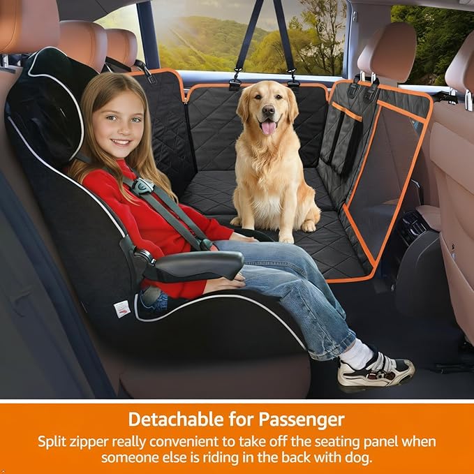 iBuddy Car Seat Cover for Dogs Offer Large Space Hard Bottom Back Seat Extender Support 420LB, Waterproof Dog Hammock Protects Rear Seat from Fur, Scratches and Dirt for Car/SUVs Easy to Clean