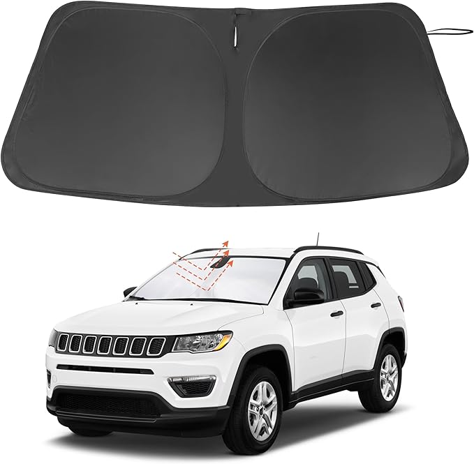 Windshield Sun Shade Custom Fit for 2017-2024 Jeep Compass Accessories Foldable Sunshade Sun Blocker Protect Car from Sun Rays & Heat Damage Keep Car Cooler
