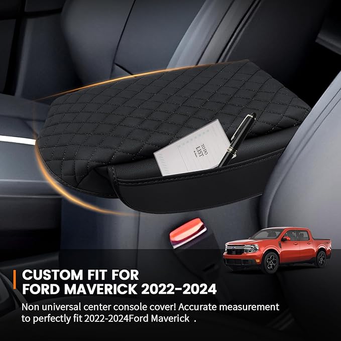 Custom Fit for Center Console Cover Ford Maverick 2022 2023 2024 2025 Armrest Cover Center Console Pad Interior Accessories Car Armrest Seat Box Cover Protector with Pockets Storage Bag