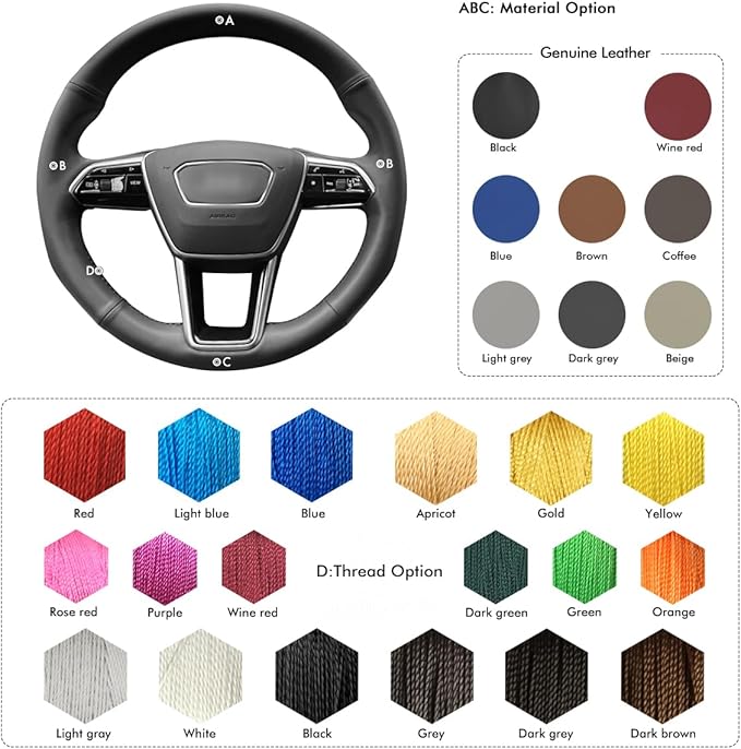 MEWANT Custom DIY Black Smooth Artificial Leather Steering Wheel Cover for Audi A6 Allroad A7 RS 6 Avant RS 7 S6 A7