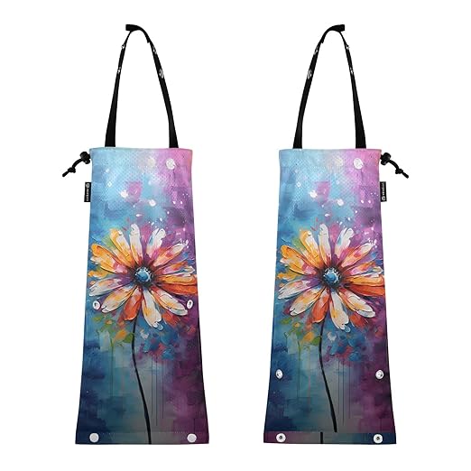 ALAZA Hanging Car Trash Bags Garbage Bag Trash Can for Back Seat Small Oilpainting Flower Washable Storage Bag Retractable 2 Pack