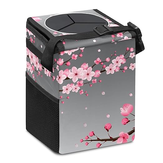 GVGHIDZ Car Trash Can – Multi-Purpose, Lightweight and Portable with Durable Water-Resistant Coating, No Installation Required, Practical and Ample Capacity, Variety of Colors.Cherry Blossom