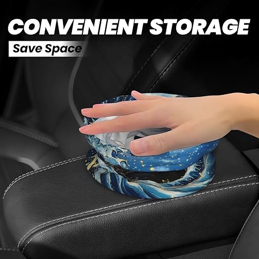 Ocean Wave Starry Night Car Trash Can Garbage Cans Foldable,Cute Hanging Car Organizer and Storage Bag Leak Proof, Auto Back Seat Trash Bin Universal for Truck, SUV, Outdoor Travel