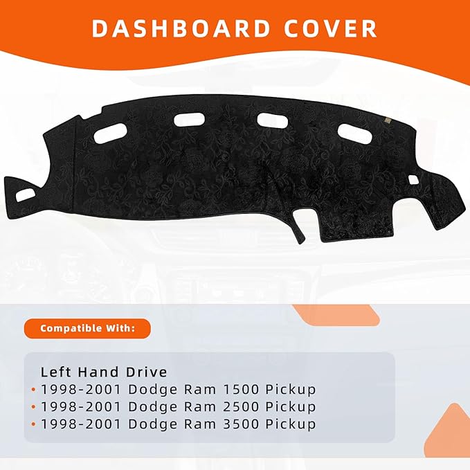 KEYOOG Dashboard Cover Dash Mat Fit for 2001-1998 Do-dge Ram 1500 2500 3500 (for Left Hand Drive),Car Dash Board Mat Anti-Glare Carpet,Non-Slip Pad Sunshield Protector (Flannel)
