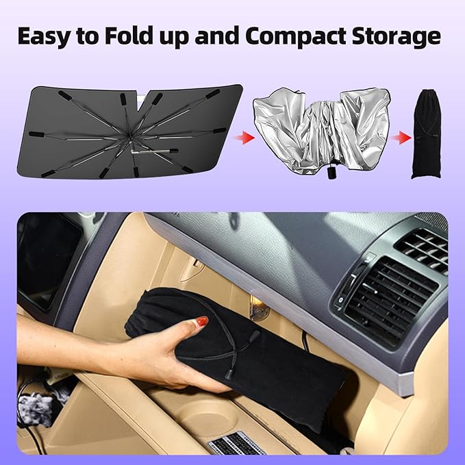 [2025 Upgrade] Windshield Sun Shade Umbrella, Scratch-Free Car Sunshade for SUVs, Foldable Automotive Interior Sun Protection | Highly UV Block Coating Auto Heat Shield Accessories(XX-Large)