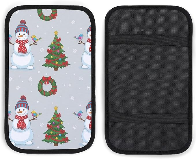 Universal Car Handrail Box Cushion Christmas Snowman, Auto Center Console Armrest Cover Pad for Comfort, Fit for Most Vehicle SUV Truck