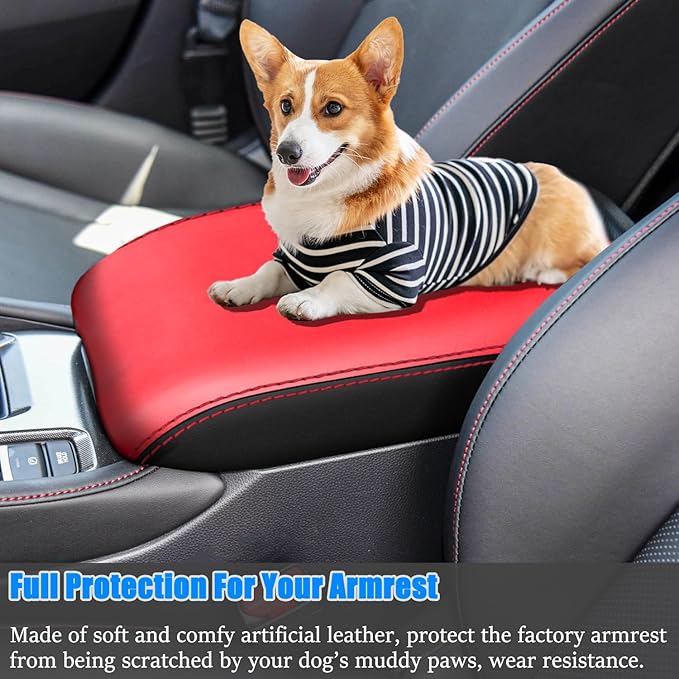 for Honda 11th Accord 2023 2024 Center Console Cover Anti-Scratch Waterproof Leather Armrest Pad Protector Cushion Interior Accessories(Black + Red)
