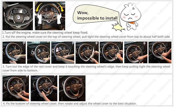 Valleycomfy Leather Steering Wheel Covers Universal 15.75 inch -Breathable, Anti Slip & Odor Free (Black with Red Lines,L(15" 1/2-16"))