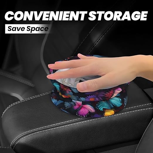 Aueimtia Colorful Butterflies Car Trash Can – Collapsible & Waterproof Hanging Trash Bag, Pop-Up Garbage Bin for Cars, Trucks, Minivans, and Camping – Easy to Install & Clean