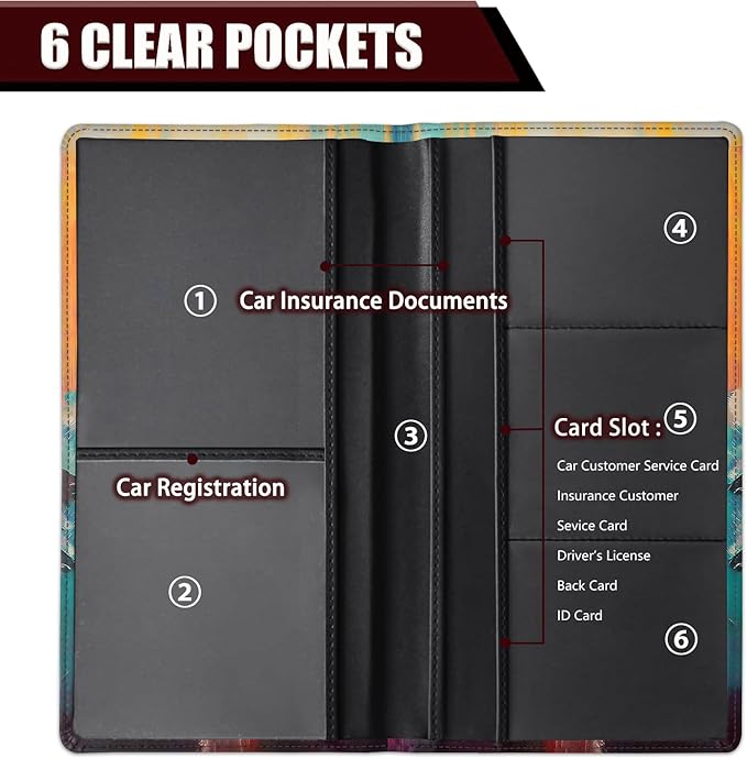 Car Document Holder with Magnetic Shut, Car Registration and Insurance Card Holder, Vehicle Glove Box Organizer Documents, Driver License, Auto Paperwork Organizer Wallet, Colorful Cat With Glasses