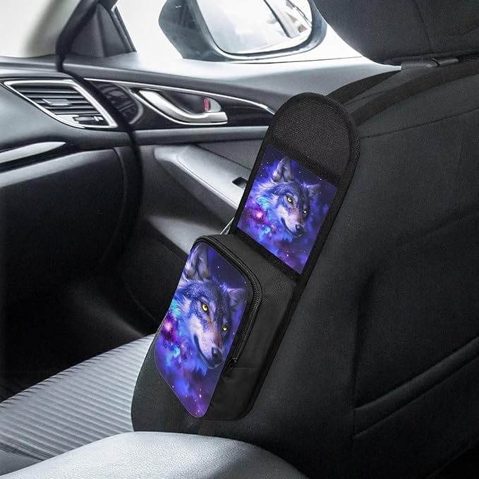 Galaxy Wolf Car Seat Storage Hanging Bag Front Seat Side Organizer Bag for Mobile Phone Sunglasses Holder Multi Pocket Car Organization Accessories