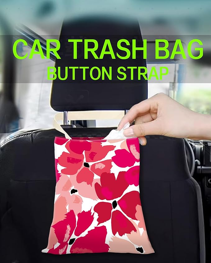 ANKVRP Car Garbage Can, Hanging Car Trash Can Bag for Back Seat Organizer, Pink Cute Flowers