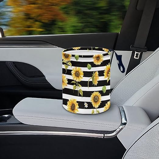 Brosoneto Hanging Portable Car Printed Sunflower Multipurpose Car Accessories Interior Universal Collapsible Back Seat, Front Console, Floor, or Hanging Headrest Waste Basket