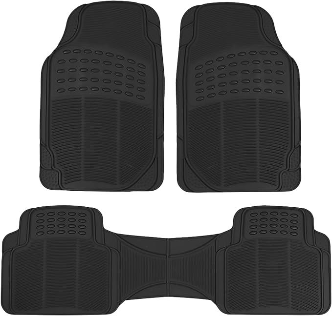 BDK M783 DuraChannel Heavy Duty Rubber Car Floor Mats Liner for Auto - All Weather 3 Piece Set Front & Rear, Fits Car Truck SUV Van, Universal Trim to Fit
