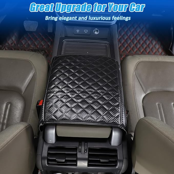Car Center Console Pad for Land Rover Defender 2020-2023 Car Armrest Cover Leather Cushion Waterproof Auto Armrest Seat Box Protector Accessories (Carbon Fiber)