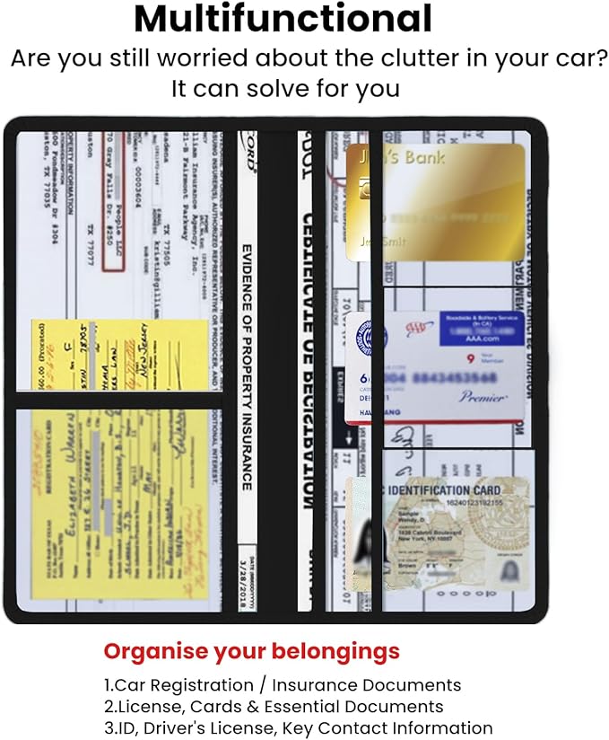 TILDOSAC Car Registration & Insurance Card Holder Leather Auto Glove Box Organizer Document Wallet with Magnetic Shut