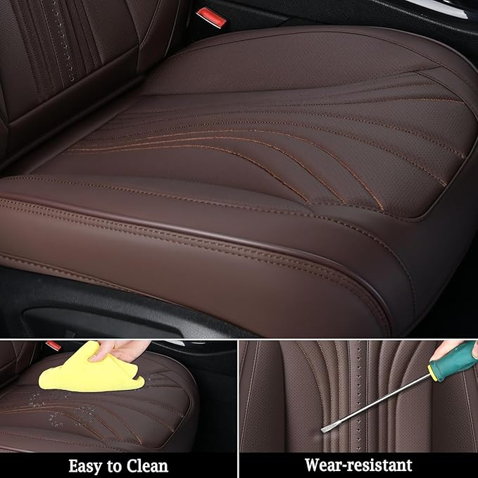 FLORICH Car Seat Covers, Dark&Brown Leather Car Seat Covers Front Seats, Premium Leatherette Car Seat Cushion for Cars, Automotive Seat Protectors Universal Fit for Most Sedans Cars SUV Trucks