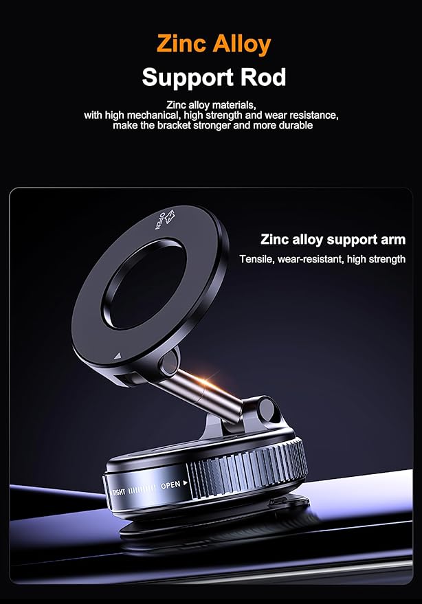 2026 Design Powerful Magnetic Car Phone Holder – 360° Rotating Silicone Vacuum Suction Mount for Dashboard Universal Magnetic Mount Compatible with All iPhone, Samsung, Huawei, Xiaomi & More. (Black)
