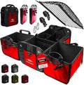 DURABLEZ XL Trunk Organizer 4-Section Modular System – Extra Large Car Cargo Storage, Foldable Multi-Compartment Bin for Groceries, Gear & Travel – High-Density Structure – Red