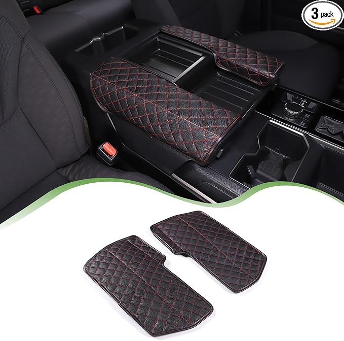LLKUANG Center Console Armrest Box Cover Pad Compatible with Toyota Tundra 2022-2026 Sequoia 2023-2026 Car Waterproof Leather Seat Armrest Box Cushion Pad Protector (Red)