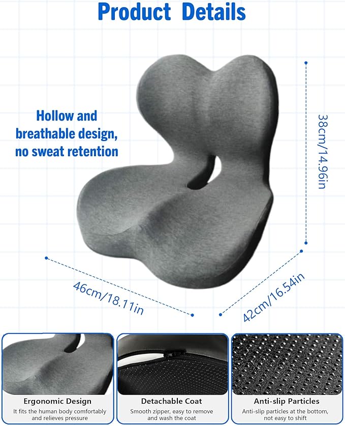 Upgraded Seat Cushion Premium Ergonomic Memory Foam, Lumbar Support Pillow for Office Chair, Memory Foam Car Seat Cushion with L-Shaped Ergonomic Design for Car, Truck, Desk, Chairs, Office Seat