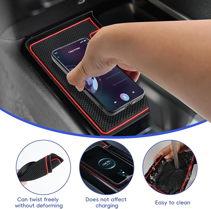 Auovo Wireless Charging Anti-Slip Mat Compatible with 2025 2026 Toyota Camry Accessories Center Control Liner Protective Pad Silicone Interior (Red)