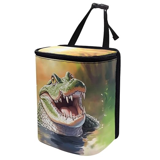 DISNIMO Crocodile Hanging Car Trash Can Black Car Garbage Storage Bag with Lid Auto Rubbish Bin Leak-Proof Cars Trash Can Portable Organizer for Men Women Keeps Clean