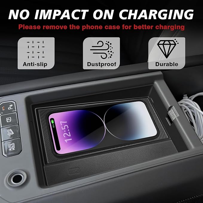 BestEvMod Center Console Wireless Charger Mat Compatible with Kia EV9 Accessories 2024 2025 2026 Phone Charge Area Silicone Cover Non Slip Silicone Pad Black