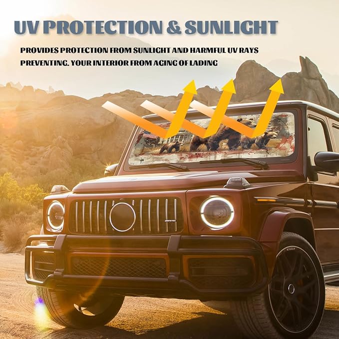 Brown Bears Car Windshield Sunshades Wildlife Animals White House USA Flag Front Window Sun Shade Blocks UV Rays Sun Visor Protector for Car Sedan Truck SUV Accessories 59" L x 31.5" W