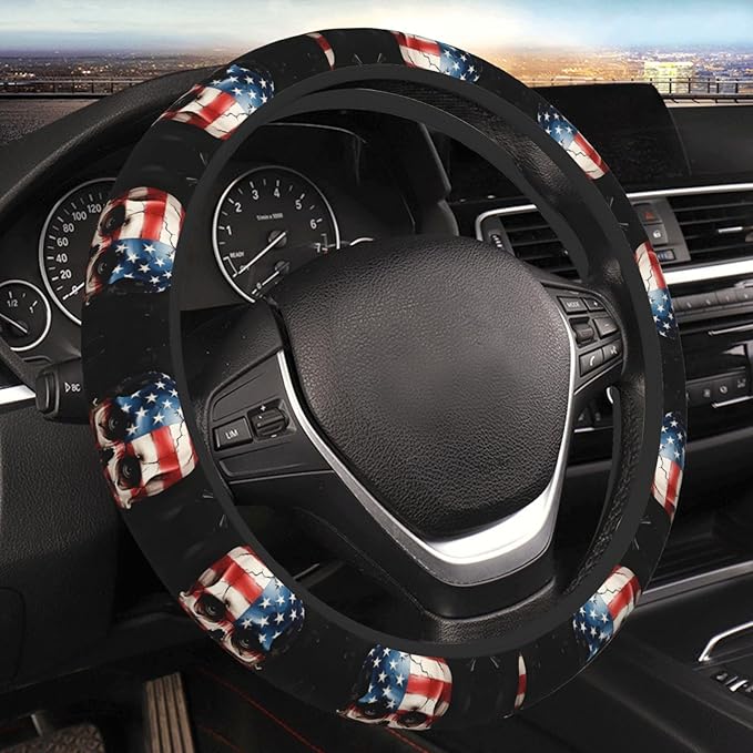 Neoprene Steering Wheel Cover Cool Skull America Flag Car Steering Wheel Cover Universal Fit for Most Cars