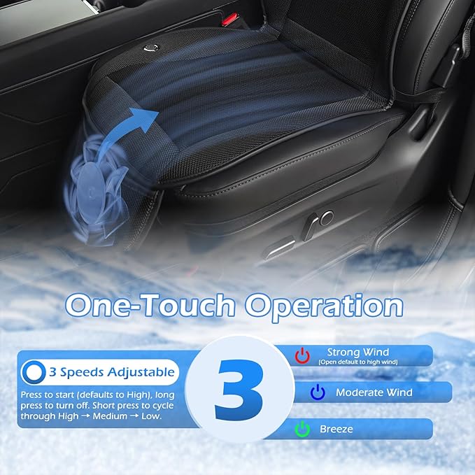 Cooling Car Seat Cushion, 12V-24V Ventilated Car Front Seat Pad with Powerful Fan, Breathable Mesh, 3-Speed Adjustable Airflow, Universal Fit for Cars, SUVs, Trucks, Vans