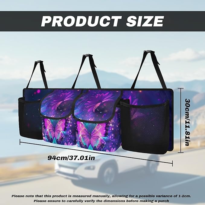 CLOHOMIN Purple Butterfly Car Trunk Organizer Sunflower Car Storage Organizer for SUV Truck Sedan Easy to Install Car Trunk Tool Organizer with 4 Pockets Replacement Car Storage Accessories