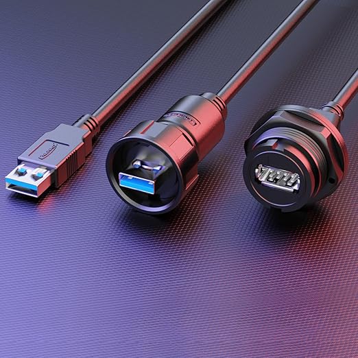 CNLINKO USB 3.0 Connector with 0.3M Cable, Type A Female Panel Mount Receptacle Socket Male Plug Outdoor Waterproof IP67 Industrial Data Power Connector