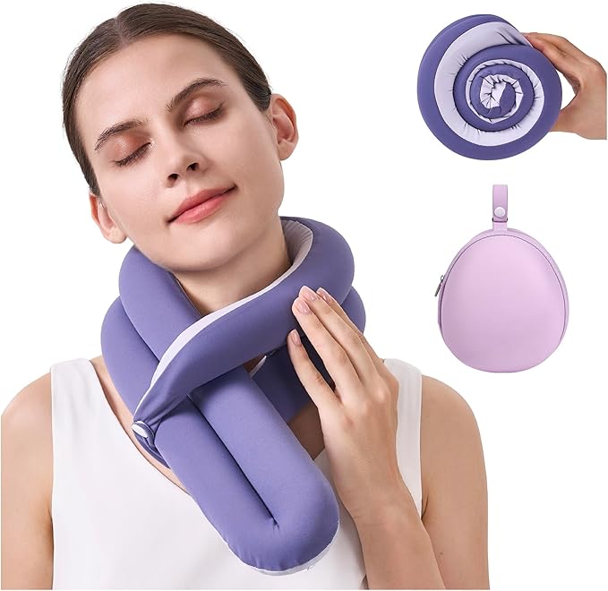 KPNEOL Travel Pillow, Neck Pillow – Ergonomic Memory Foam Pillow for Airplane, Adjustable & Ultra-Lightweight with Dual-Sided Fabric for Flight, Car, and Office Use, Purple