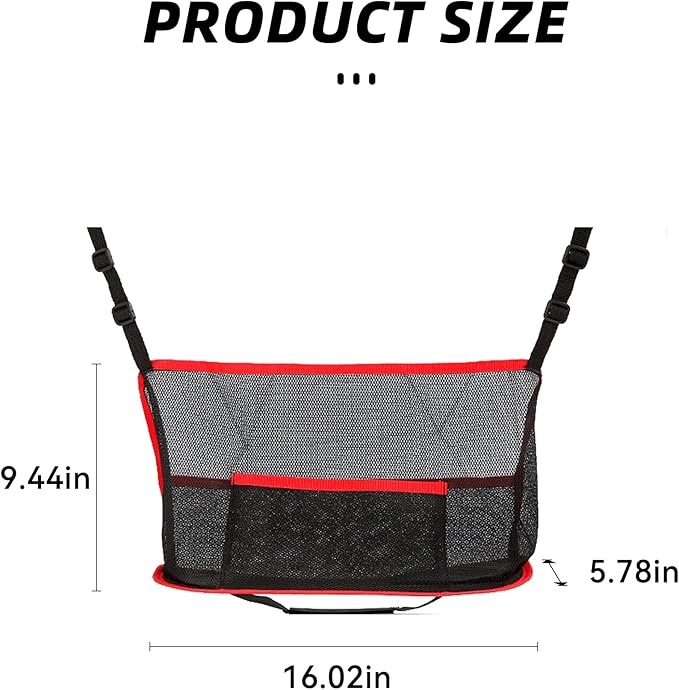 Car Net Pocket Handbag Holder, Organizer Mesh Bag Between Two Seat, Driver Storage Netting Pouch for Handbag Purse, Barrier of Backseat Pet Kids, Car Accessories for Women Men (Red)