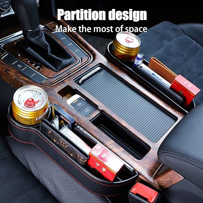 Gihunk 2 Pcs Car Seat Gap Filler - Leather Car Seat Crevice Storage Box with Adhesive Foam Pads, Car Gap Filler Organizer for Front Seat Gap Filler Between Car Seat and Console, Universal Fit
