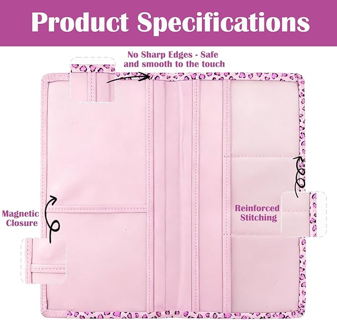 FinestHouse Car Registration and Insurance Holder with Magnetic Closure, Universal Document Organizer for License, Insurance Cards & Glove Box Storage (Leopard-Pink)