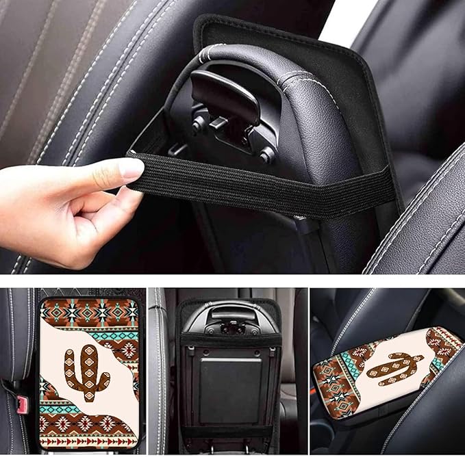 Vehicle Center Console Armrest Cover Pad, Universal Fit Soft Comfort Center Console Armrest Cushion for Car, Aztec Cactus