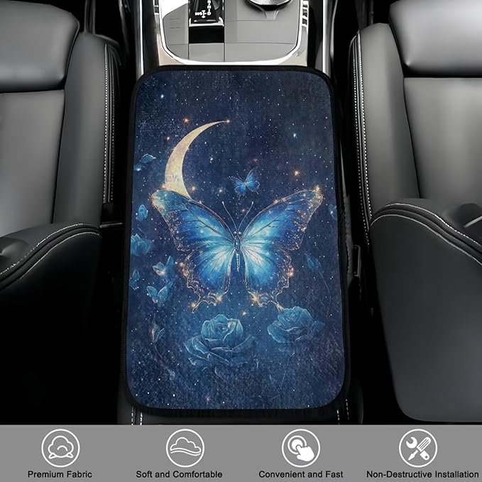 Bulopur Butterfly Rose Auto Console Armrest Cover Flannel Arm Rest Car Comfortable Armrest Console Cover Easy to Install Fashion Auto Interior Universal Fit Most Cars Women Men
