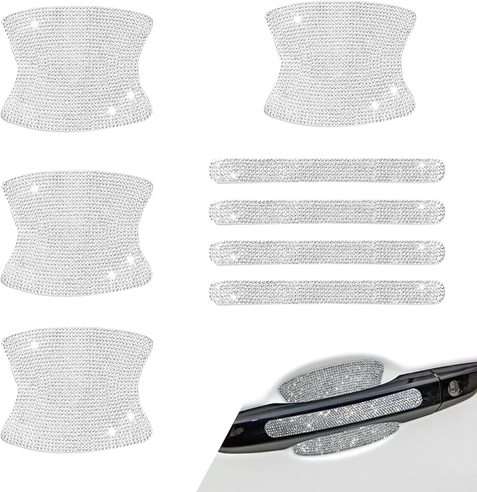 8PCS Bling Car Door Handle Protector, Crystal Rhinestone Car Door Protector, Bling Door Bowl Protective Sticker, Anti-Scratch Auto Protection Accessories, Universal for Most Car, SUV, Truck