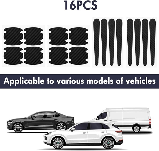 16pcs Car Door Handle Scratch Protector,Car Door Handle Protector Film, Protective Sticker-Anti-Scratches, Non-Marking,Easy Application (Black)