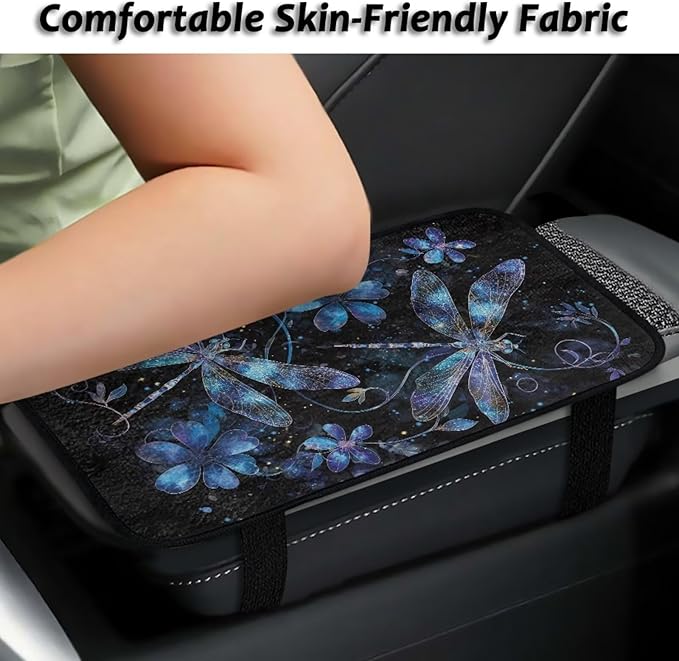 Bulopur Blue Dragonfly Car Center Console Cushion Pad Center Console Cover Fashion Auto Interior Protect from Pet Claws Flannel Car Console Covers Fit for Most Cars, Vehicles, SUVs