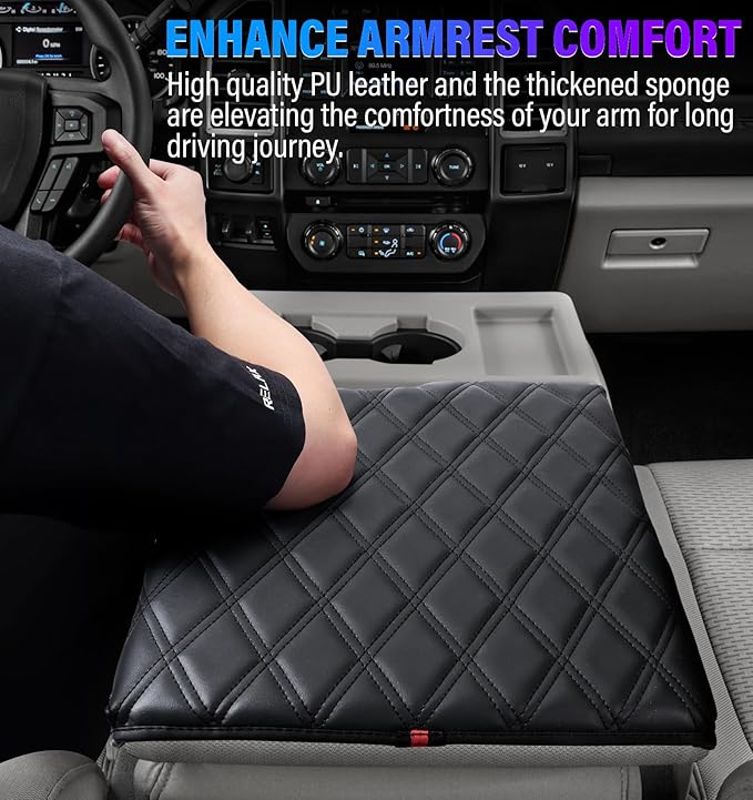 Thickened Center Console Armrest Cover with Hidden Pockets for 2015-2025 F150 Accessories, 2017-2025 F250 F350 F450, PU Leather Middle Console Protective Cover (Jump Seat Console Only)