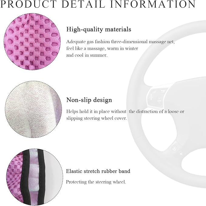 Elastic Steering Wheel Cover, 15"×15" Comfy Breathable Stretch Steering Wheel Protector, Ice-Silk Cloth Polyester Steering Wheel Cover for Men Women, Car Accessories (Pink)