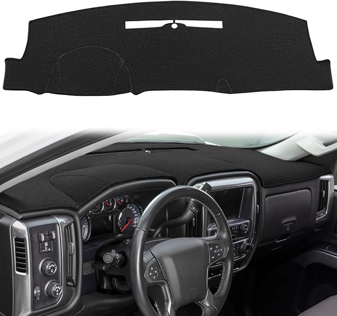Dash Cover Custom Fit for 2014-2018 Chevy Chevrolet Silverado/GMC Sierra 1500,2015-2019 Chevy Silverado/GMC Sierra 2500HD 3500HD,Dashboard Pad Carpet no Forward Collision Alert (14-18,Black) Y32