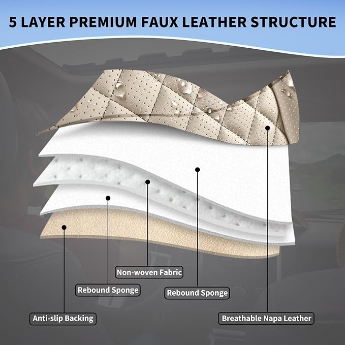 hoozoom Leather Seat Covers for Cars Breathable Front Seat Covers Waterproof Seat Protectors Universal Fit for Most Automotive Cars SUV Trucks Van (Beige, Front Pair)