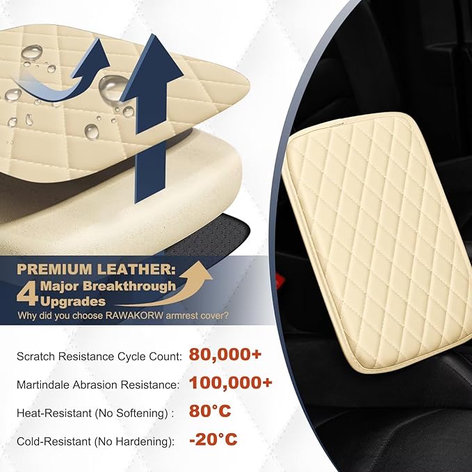 YORKNEIC Center Console Cover Fit for Ford Escape: Middle Console Cover with 2 Storage Pocket,Faux Leather Waterproof Anti-Scratch Car Armrest Cover Protector(Beige)