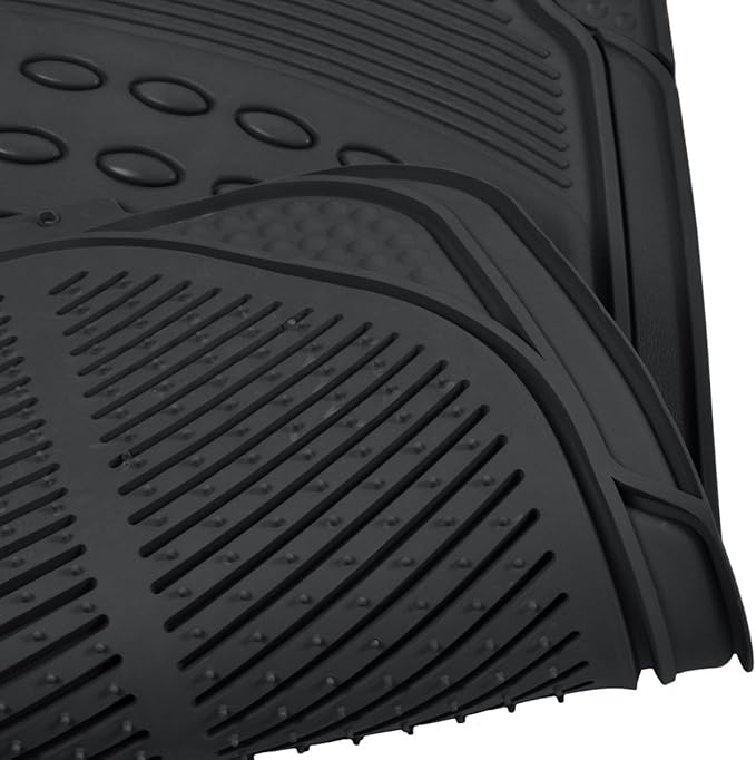 Heavy Duty 4pc Front & Rear Rubber Floor Mats for Car SUV Van & Truck - All Weather Protection Universal Fit